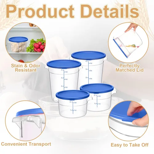 Vista 3 de Wenqik Juego de 4 recipientes de almacenamiento de alimentos con tapas, a prueba de masa, redondos, transparentes, con básculas y asas para pan Azul