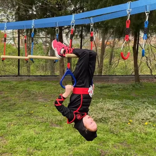 Vista 6 de Lily's Things Barra de Columpio de Trapecio con Anillos de Gimnasia Accesorios Ninja Warrior para Curso de Obstáculos Ninja Slackline Accesorios