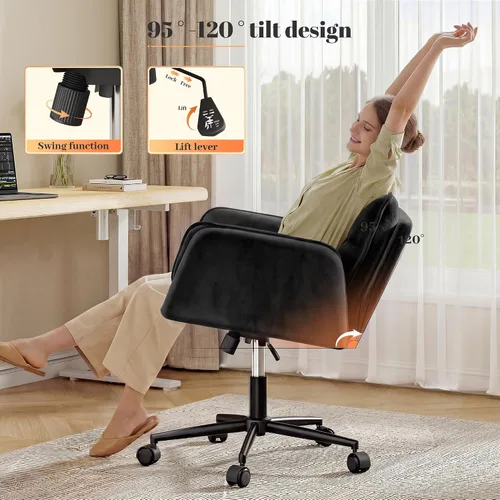 Vista 5 de Silla cruzada con ruedas, silla de oficina ergonómica con reposabrazos abatibles para mascotas, silla de tocador para dormitorio, sala de maquillaje