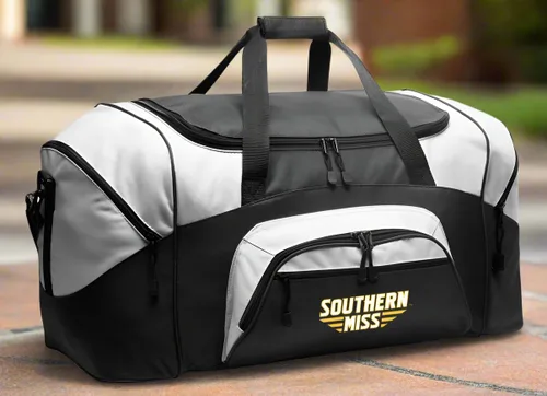 Vista 2 de Bolsa de lona grande Southern Miss USM Maleta o bolsa de gimnasio o equipo deportivo Duffle para hombres o mujeres, Negro -, Bolsa de lona Southern