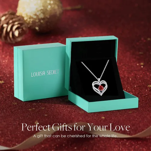 Vista 5 de LOUISA SECRET Heart Birthstone Necklaces for Women, 925 Sterling Silver Women Pendant Necklace, Birthday Anniversary Valentine's Day Jewelry Gift