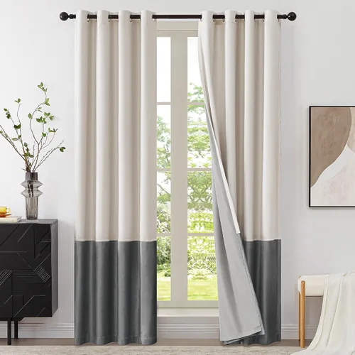 Vista 9 de BULBUL Cortinas de terciopelo 100% opacas negro oro, cortinas modernas con forro de 63 pulgadas de largo, cortinas térmicas con ojales para sala