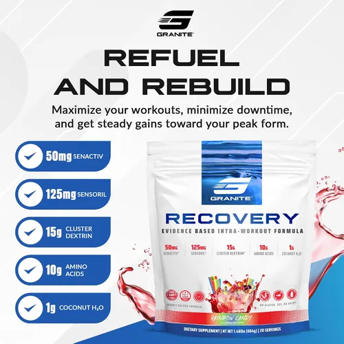 Vista 2 de Granite Nutrition Recovery - Bebida intraentrenamiento prémium con EAA, dextrina en racimo, Sensoril y Senactiv para rendimiento atlético
