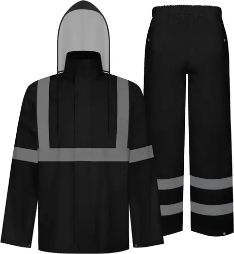 Vista 37 de TCCFCCT Chaqueta de lluvia de alta visibilidad para hombre, impermeable, abrigo de lluvia de alta visibilidad para hombres y mujeres con capucha