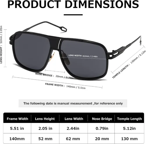 Vista 5 de AEVOGUE Men's Oversized Shield Sunglasses, Retro Alloy Aviator AE0336 Negro marco Grey Lens