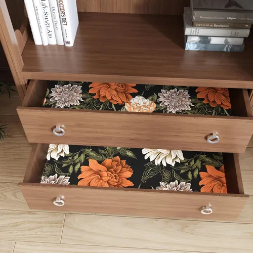 Vista 5 de Papel tapiz bohemio floral para despegar y pegar, papel de contacto vintage y naranja de 17.5 x 118 pulgadas, papel de pared moderno de flores Negro