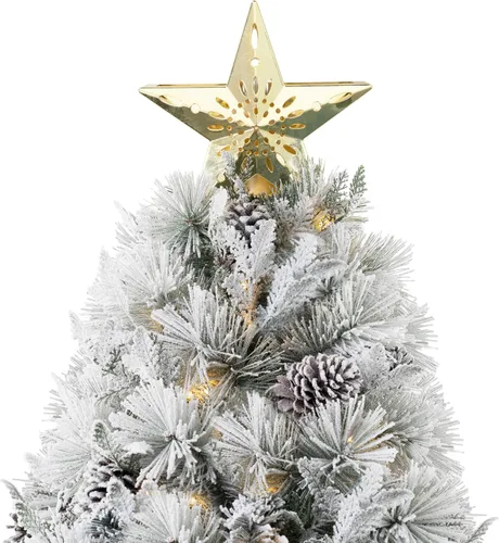 Vista 6 de Naomi Home Darla - Árbol de Navidad flocado de nieve preiluminado de 7.5 Esmerilado con proyector
