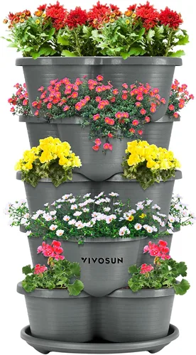 Vista 8 de VIVOSUN - Jardinera vertical apilable de 5 niveles para fresas, flores, hierbas y verduras, color marrón
