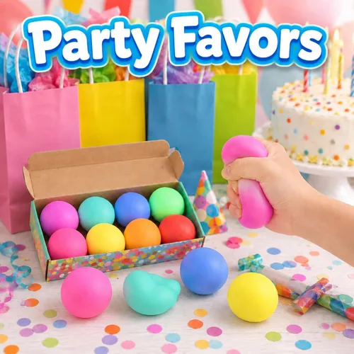 Vista 7 de Paquete de 8 pelotas para el estrés de aumento lento, juguetes antiestrés para aliviar el estrés, juguetes elásticos para niños y adultos, caja