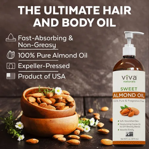 Vista 3 de Aceite de almendras (16 onzas); aceite de almendras dulces para la piel o aceite de almendras para el cabello, el aceite corporal natural perfecto