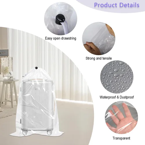 Vista 3 de Klmnop Bolsas de plástico transparentes extragrandes con cordón de 62 x 31 pulgadas, paquete de 3 bolsas de almacenamiento de equipaje a prueba