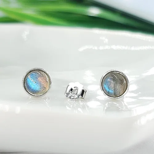 Vista 89 de Pendientes naturales de 0.236 in con chapado en oro blanco sobre plata de ley, bisel cabujón de piedras preciosas regalo de joyería para ella