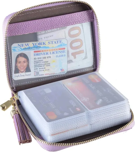 Vista 8 de Easyoulife Billetera Tarjetero de Tarjetas de Crédito para Mujer con Cremallera de Cuero Estuche para Tarjetas con Bloqueo RFID, Negro, medio