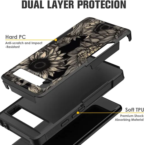 Vista 16 de Funda para Pixel 6A, funda protectora híbrida de doble capa resistente a prueba de golpes de policarbonato duro de silicona suave TPU para Google