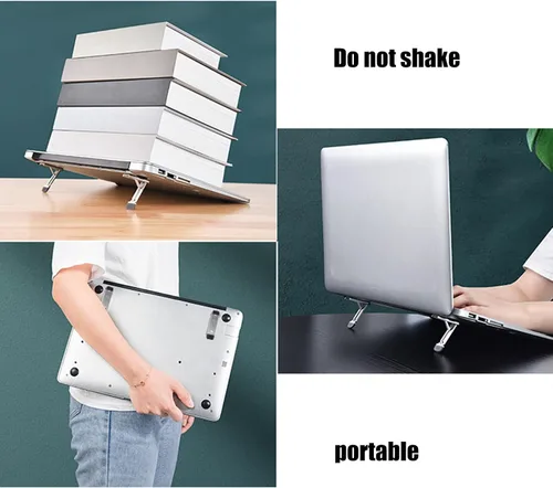 Vista 3 de Soporte plegable portátil de aluminio para computadora portátil, elevadores de enfriamiento invisibles, alturas ajustables, ordenador portátil