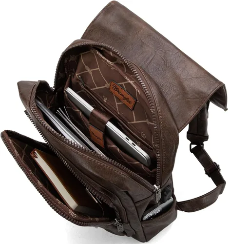 Vista 6 de Montana West × Wrangler Bolso mochila de cuero vegano de moda unisex, Café (Coffee1), Classic