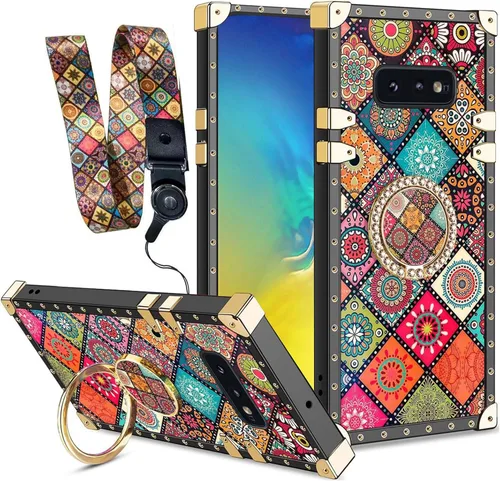 Vista 15 de Funda para Samsung Galaxy S8 Plus con soporte de anillo, patrón de moda, parte trasera de policarbonato duro y TPU suave, cubierta de protección a