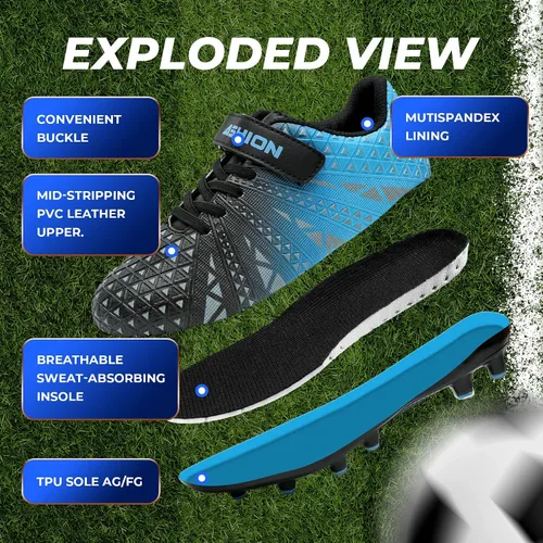 Vista 3 de ASHION Botines de fútbol unisex para niños y niñas, para césped firme, sin atar, zapatos de fútbol duraderos