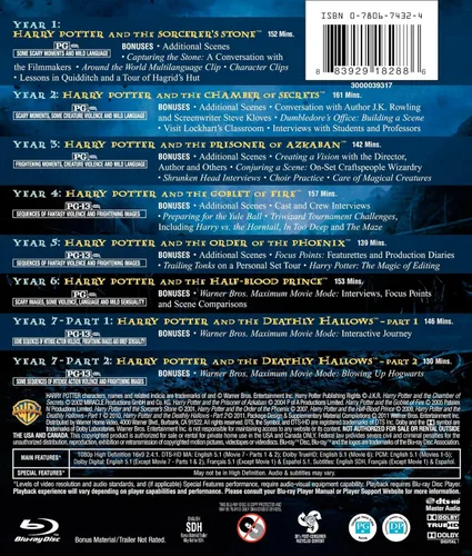 Vista 2 de Harry Potter de 8 filos colección completa (DVD, 2011, 8 discos).