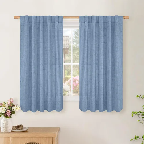 Vista 10 de BGment Cortinas cortas de lino marfil de 36 pulgadas de largo para ventanas de cocina, pequeñas cortinas texturizadas rústicas para café sobre