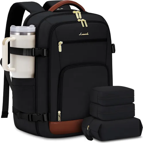Vista 18 de LOVEVOOK Mochila de viaje para mujer y hombre, Beige, Mochilas de viaje