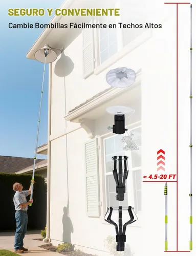 Vista 2 de Cambiador de bombilla para techos altos, kit de poste telescópico de Verde lima: 20 pies