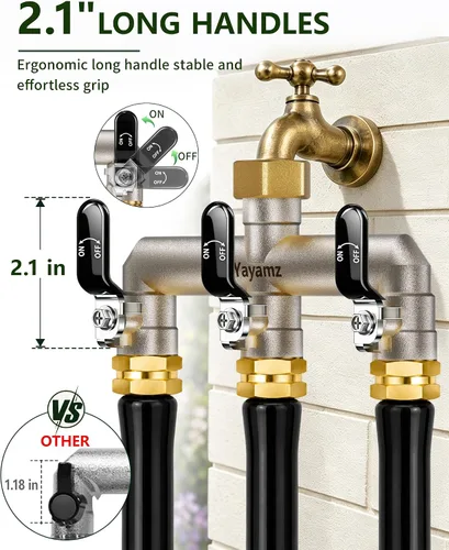 Vista 5 de 3-Way Garden Hose Splitter, Heavy-Duty Brass, 3/4" GHT, (Black)