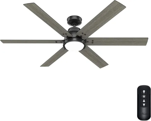 Vista 2 de Hunter Ventilador de techo interior de 60 pulgadas con luz LED y control remoto, ventilador de techo inteligente negro, montaje estándar, 6