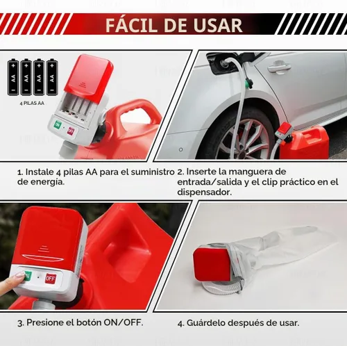 Vista 6 de HiNADA Bomba de transferencia de combustible con parada automática: alimentación de batería, portátil de 3.2 GPM con manguera extra larga de 51