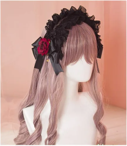 Vista 2 de Diadema de encaje Lolita Maid Rose Flower adorno para tocado, cinta vintage para cosplay, fiesta