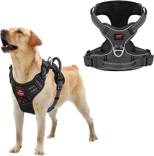 Vista 12 de Tuff Pupper Arnés para perro sin tirones, chaleco resistente para mascotas, clips para correa delantera y trasera, mango de seguridad fuerte