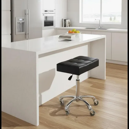 Vista 4 de Kaleurrier Taburetes resistentes con ruedas, taburete ajustable sin respaldo de 400 libras, silla giratoria para superficie de altura de mostrador