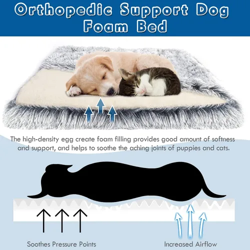 Vista 5 de Cama para perro con cueva de cubierta, cama ortopédica para perro con manta, 33.5 x 27.6 pulgadas, jaula rectangular para mascotas, tapete acogedor