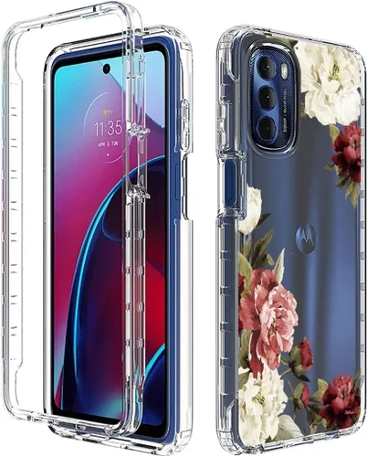 Vista 6 de XT2211 - Funda para Moto G Stylus 2022 4G, funda con protector de pantalla de vidrio templado, bonito patrón floral transparente, funda protectora