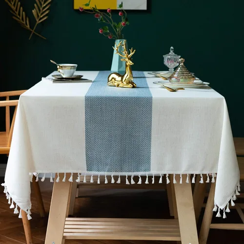Vista 9 de Oubonun Mantel cuadrado de lino de algodón, resistente a las arrugas y al agua, lavable a máquina con borlas para cocina y comedor, 55 x 55