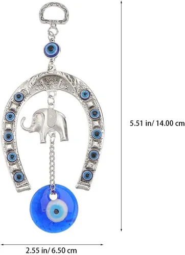 Vista 2 de Colgante colgante de ojos azules turcos, herradura, elefante, forma de encanto, decoración del hogar, amuleto de bendición de la suerte, adorno