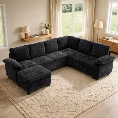Vista 10 de 108" sofá seccional modular del durmiente, forma de L sacó el sofá cama con Beige