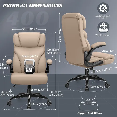 Vista 2 de HeroSet Silla de oficina, ergonómicas grandes y altas sillas de escritorio para computadora, silla ejecutiva de cuero transpirable con reposabrazos