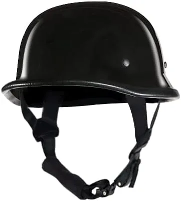 Vista 2 de Gorra alemana con diseño de calavera con acabado negro brillante básico con correa ajustable para la barbilla