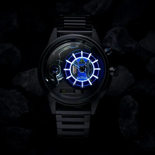 Vista 2 de The Electricianz Stone Z Reloj de diseñador para hombre, esfera con luz LED, diseño suizo, módulo eléctrico único, caja y pulsera de acero