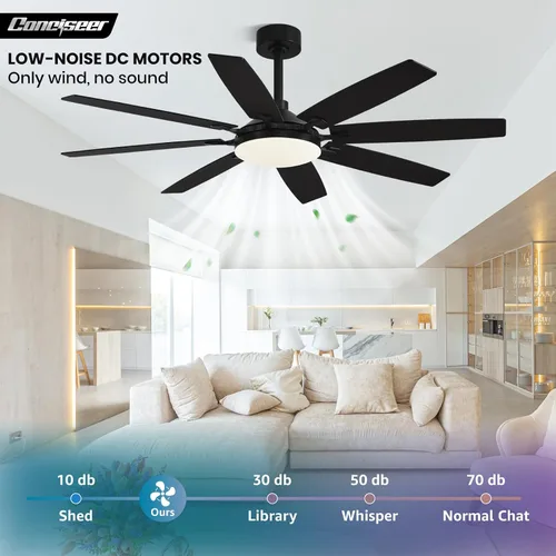 Vista 4 de Modernos ventiladores de techo de 65 pulgadas con luces y control remoto para sala de estar, hogar, oficina, interior/exterior, 3CCT LED 36W, 8