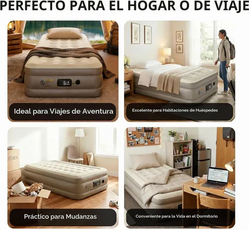 Vista 7 de Simpli Comfy Colchón inflable elevado tamaño individual de 18 pulgadas con bomba de CA integrada, cama de aire autoinflable rápida con parte