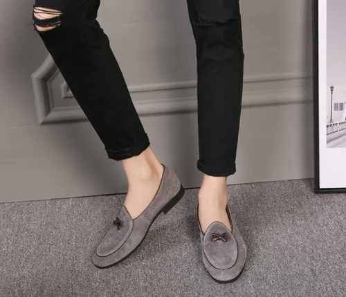 Vista 6 de Mocasines para hombre deslizarse en zapatos de conducción para hombre mocasín de terciopelo fumar zapatilla con lazo