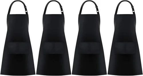 Vista 8 de Jubatus Paquete de 1 delantal con peto con 2 bolsillos, delantal de cocina de chef para mujeres y hombres, color negro