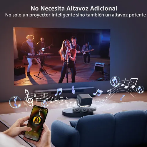 Vista 6 de 【Enfoque automático/Keystone】Proyector 4K con WiFi y Bluetooth, proyector de película giratorio de 360°, proyector portátil con 200 ANSI, proyector