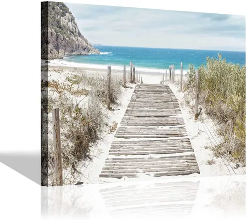 Vista 8 de SD SOFT DANCE Lienzo decorativo para pared de playa, paisaje marino, pintura costera para dormitorio (16 x 11 x 1 panel)