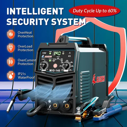 Vista 3 de GZ GUOZHI Soldador MIG 140A, 3 en 1 Soldador FLUX MIG/ARC/Lift TIG Soldador Mig Multiproceso, Soldador sin gas con inversor IGBT de 110V, soldadora