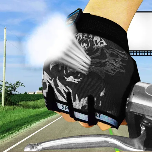 Vista 5 de Guantes de ciclismo sin dedos para niños y niñas con medio dedo, guantes de equitación para deportes al aire libre, guantes de gel antideslizantes