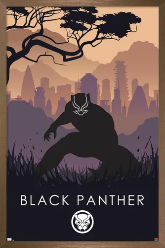Vista 16 de Trends International Marvel Heroic Silhouette - Póster de pared de Black Panther, 14.725 x 22.375 pulgadas, versión enmarcada de madera de granero