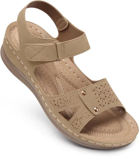 Vista 16 de Sandalias planas de SHIBEVER para mujer elegantes: Sandalias planas cómodas para mujer con punta abierta, correa al tobillo, zapatos de caminar